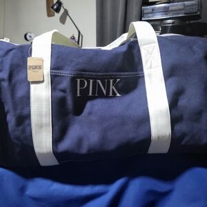 PINK Victoria's Secret Dark Blue and White Duffel Bag